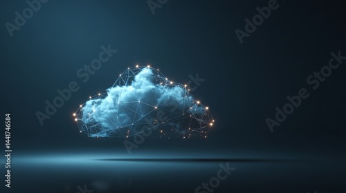 Abstract glowing cloud network on dark blue gradient, symbolizing futuristic connectivity and minimalist tech innovation