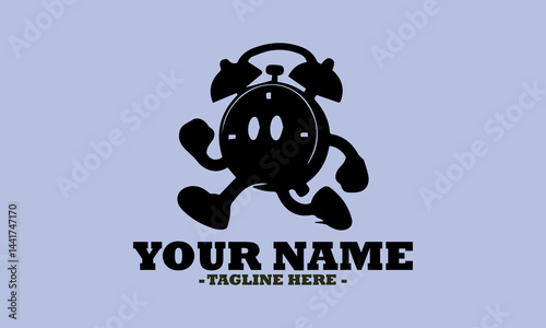mascot  cartoon alarm clock silhouette icon on a white background vector and mascot cartoon alarm clock logo design