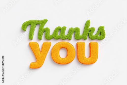 Wallpaper Mural A vibrant, 3D rendered image featuring the words 'Thanks You' in a playful, textured font with green and orange colors, conveying gratitude and appreciation against a clean white background Torontodigital.ca