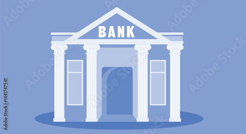 design illustration of a bank building in duo-tone colors, isolated against a clean background, representing financial institutions, stability, and modern architecture with a minimalist style