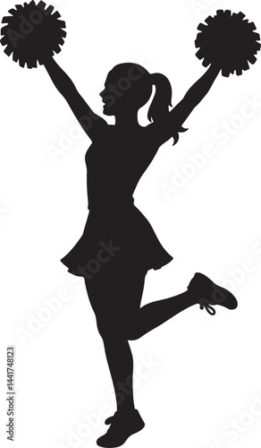 Black silhouette design of a cheerleader woman cheering vector art illustration