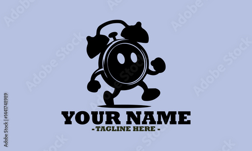 mascot  cartoon alarm clock silhouette icon on a white background vector and mascot cartoon alarm clock logo design
