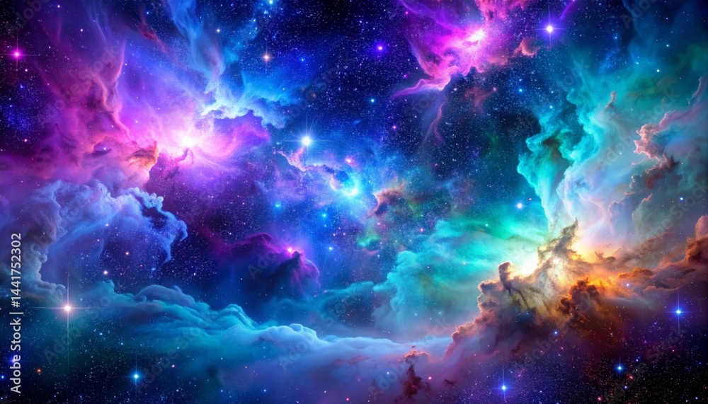 Obraz premium Vibrant Nebula Cosmic Cloudscape Stellar Background Image