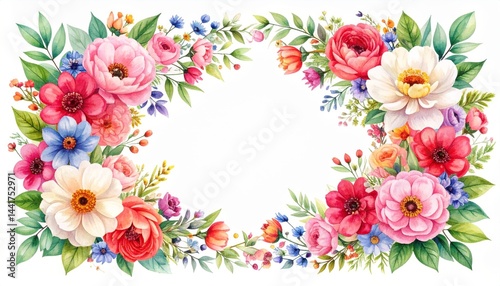 Vibrant Watercolor Floral Border Design Perfect for Wedding Invitations or Greeting Cards