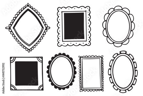 Decorative Frame Collection, Vintage and Modern Border Styles, Hand-Drawn Ornamental Outline Set