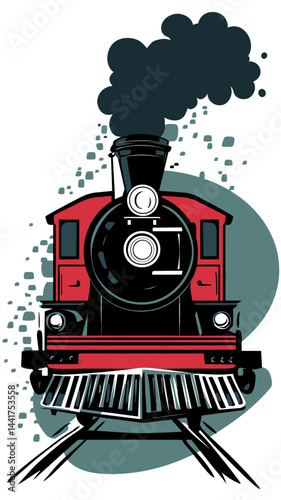 Vintage Steam Locomotive Vector Illustration with Smoky Background for Transport Themes