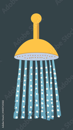 Minimalist Showerhead with Water Flow in Modern Flat Vector Style for Bathroom Design