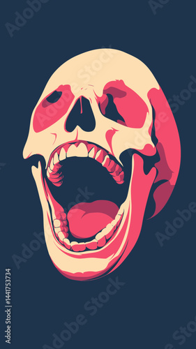 Laughing Skull Vector Illustration in Flat Minimalist Style for Dark Humor Concepts