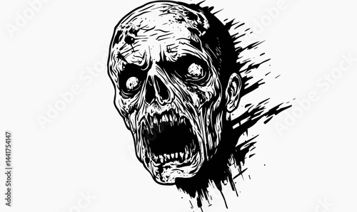 Zombie Head Ink Sketch Vector Illustration for Horror Themes and Halloween Designs