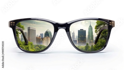 Double Exposure Black Eyeglasses, Fashion Eyewear Photography, Stylish Frames, White Background