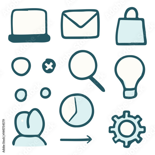 Technology Icon Set (Laptop, Mail, Lightbulb, etc.)