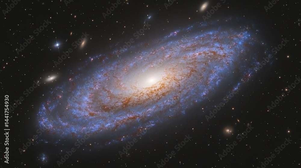 Naklejka premium Spiral galaxy in deep space, celestial panorama.