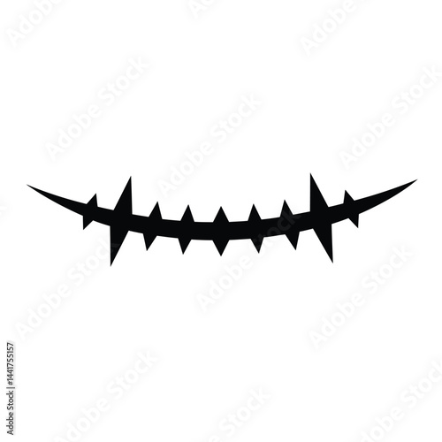 Simple black barbed wire silhouette image on isolated white background