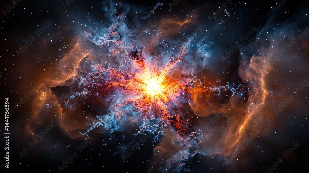 Fototapeta premium Cosmic explosion of star formation outer space scientific visualization nebula environment astronomical viewpoint