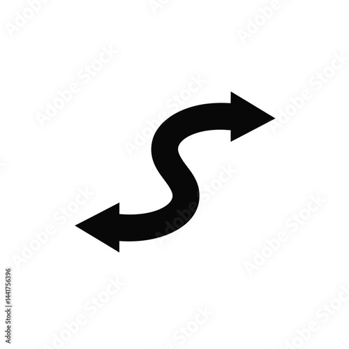 Black s shaped arrow symbol indicating direction isolated on white background