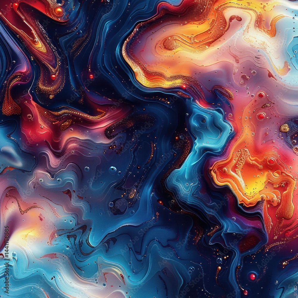 vivid abstract fluid patterns with swirling blues, reds, oranges, golds, and creamy whites creating a dynamic and energetic composition with a sense of depth and movement vivid abstract fluid patterns with swirling blues, reds, oranges, golds, and creamy whites creating a dynamic and energetic composition with a sense of depth and movement