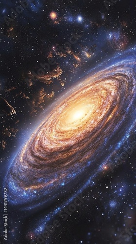 A cosmic storm with massive lightning bolts illuminating a swirling vortex of gas and dust in deep space