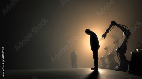 Individual standing in darkness representing the uncertainty and fear associated with automation and job displacement
