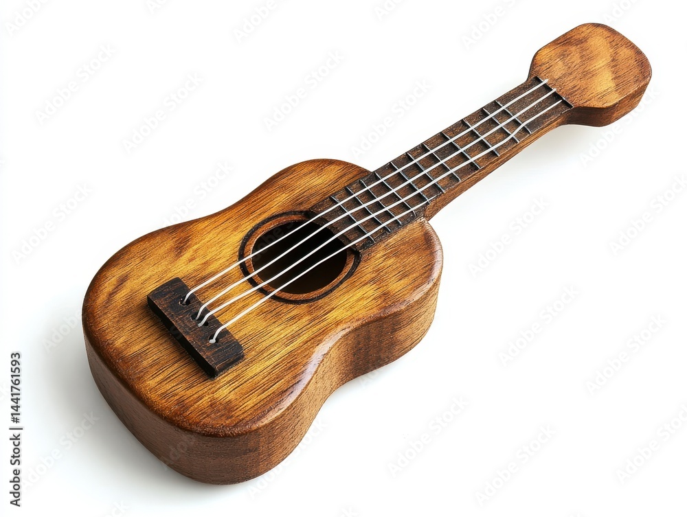Fototapeta premium Rustic Miniature Ukulele on White Background