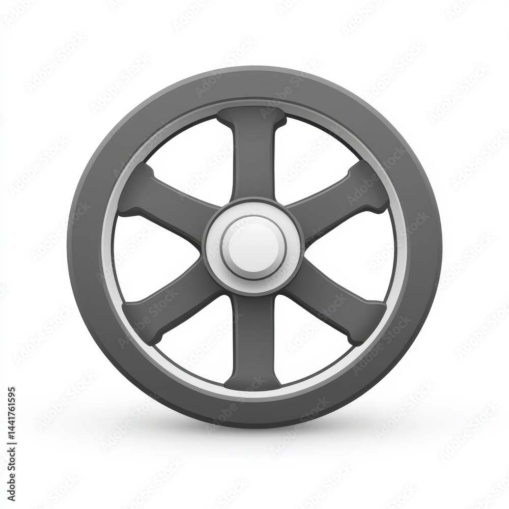 Obraz premium Gray Six Spoke Wheel 3D Render on White
