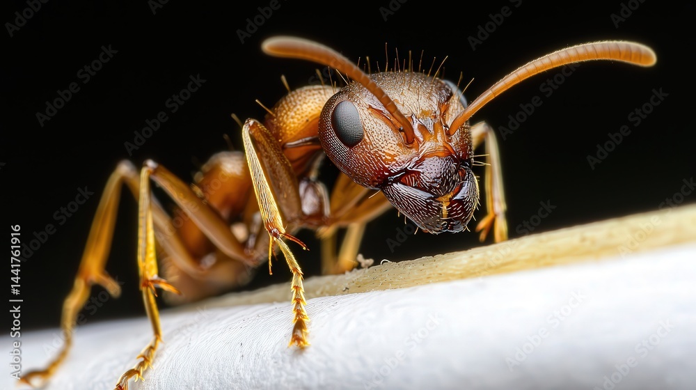 Naklejka premium Pencil ant neivamyrmex spp. Macro photography nature close-up dark background detailed view insect behavior