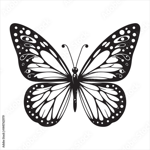 a clear butterfly  silhouette, vector, black color silhouette ,wite colour background 
