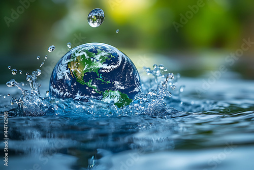 Wallpaper Mural Earth Globe Plunging Into Water With Splashes And A Falling Waterdrop Torontodigital.ca