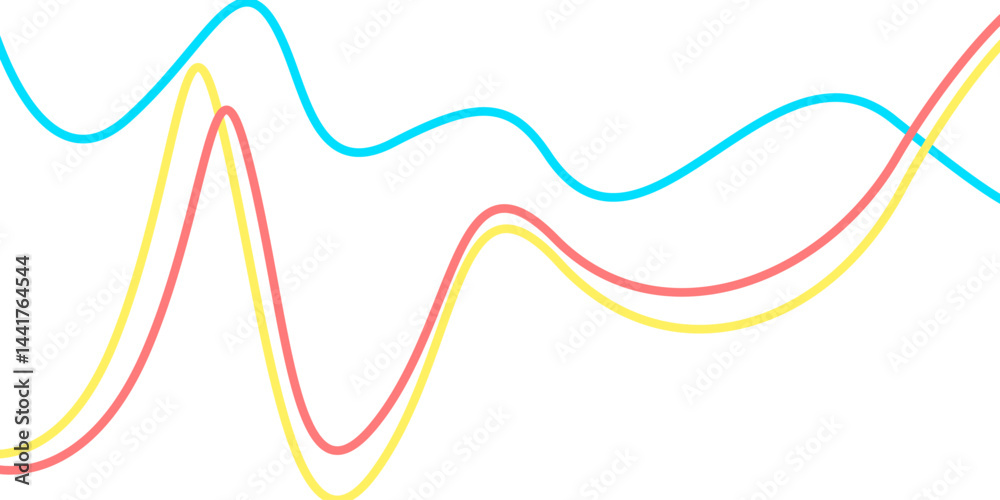 Abstract wave lines 3 colors. Red, yellow, blue, amplitude, irregular, dynamic, sound, interesting, fun, . Vector Abstract wave lines 3 colors. Red, yellow, blue, amplitude, irregular, dynamic, sound, interesting, fun, . Vector