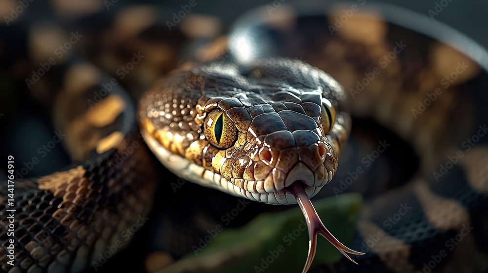 Fototapeta premium Closeup of a snake's triangular face natural habitat wildlife photography macro view nature's beauty