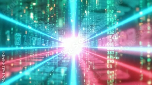 Digital Data Stream In Cyberspace With Glowing Light And Technology Concept Futuristic Code And Data Visualization For Abstract Backgrounds And Presentations