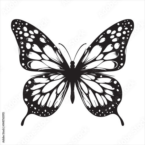 a clear butterfly  silhouette, vector, black color silhouette ,wite colour background 
