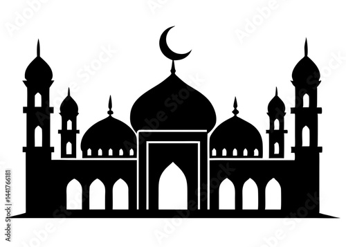 Silhouette of a Majestic Mosque with Domes and Minarets