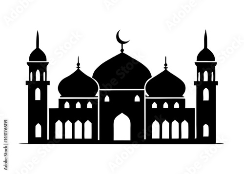 Silhouette of a Majestic Mosque with Domes and Minarets