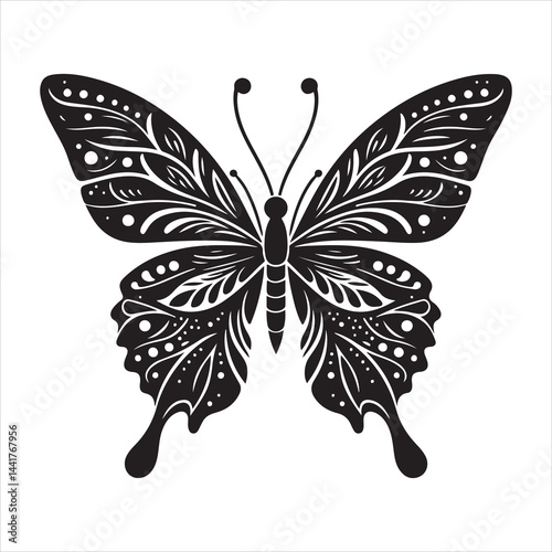 a clear butterfly  silhouette, vector, black color silhouette ,wite colour background 