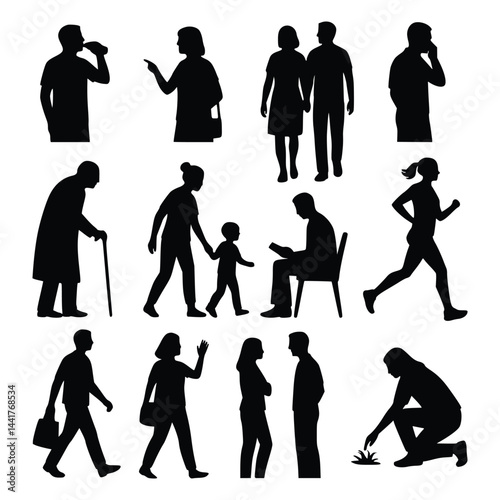 Daily Life Silhouettes Human Figures in Motion and Interaction