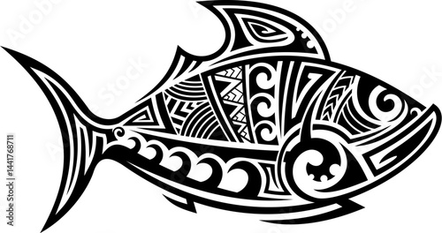 Polynesia Maori tribe rockfish animal tattoo. New Zealand ethnic animal tattoo, Polynesian Maori tribal vector print. Hawaiian tribe motif symbol or Samoan culture isolated sign with ocean fish
