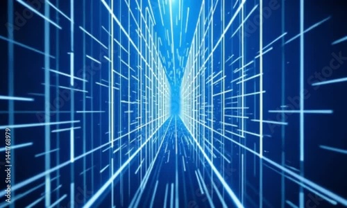 Digital Grid Tunnel Moving Forward Abstract Blue Technology Background Seamless Loop Technology Concept Futuristic Sci Fi Visualization Virtual Reality