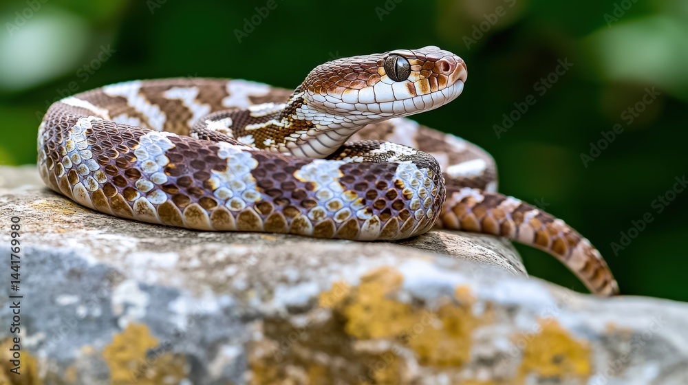 Obraz premium Malayan pit viper resting on a rock in lush jungle wildlife photography serpentine beauty close-up view