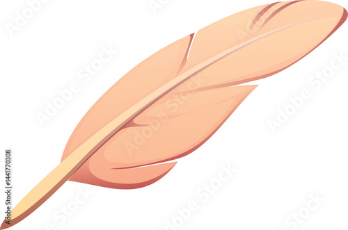 quill feather pirate game icon. Cartoon vector soft beige plume exudes an elegant and vintage feel. Antique, vintage classic writing instrument for fantasy adventure, calligraphy, captain diary or map