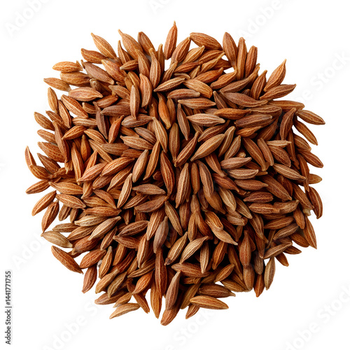 Geometric arrangement of aromatic cumin seeds against contrasting dark backdrop photo