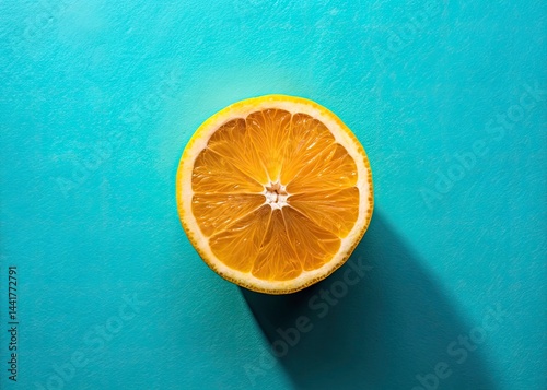 Half Citrus Fruit, Top View, Hard Light, Turquoise Background, Still Life Photography