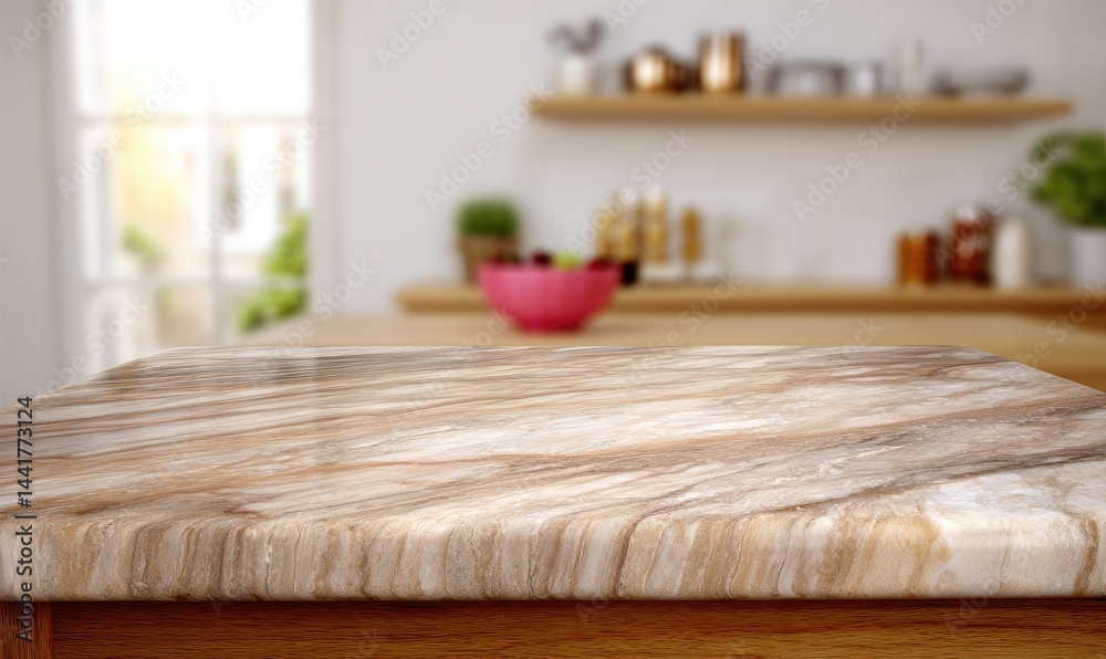 Kitchen countertop, marble, light beige, wood