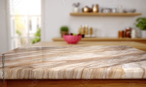 Obraz na płótnie Kitchen countertop, marble, light beige, wood w salonie
