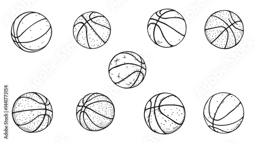 Basketball full details line art illustration of dynamic player moves