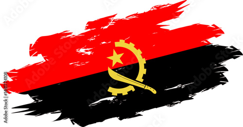 Abstract representation of the Angola flag emphasizing its colors and symbols for marketing and design.