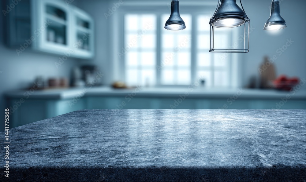Modern kitchen countertop, out-of-focus
