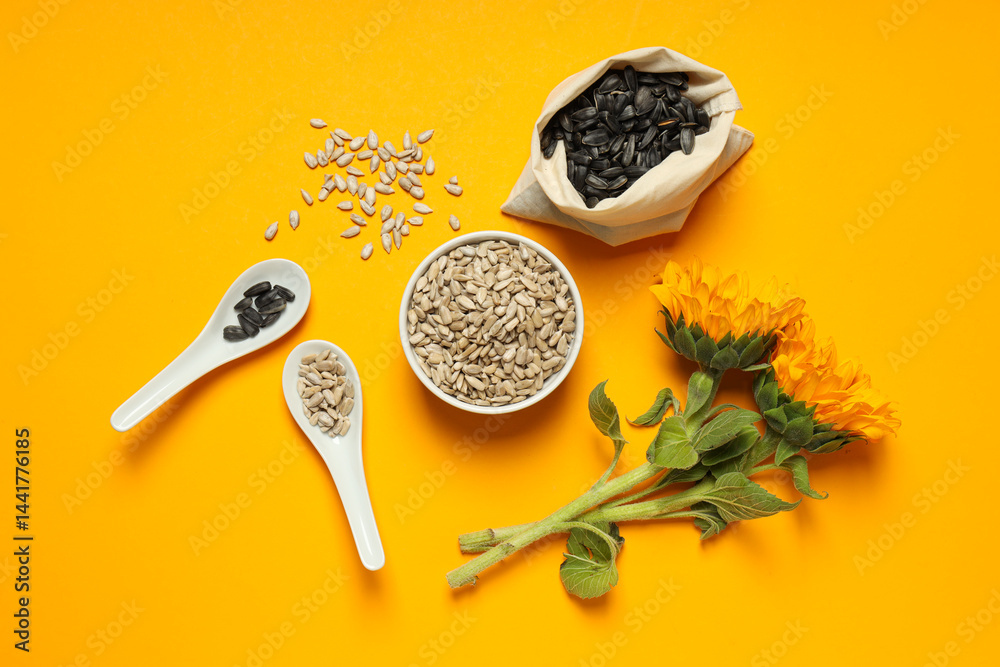 Sunflower seeds, concept of tasty snack, concept of harvest