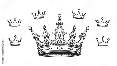 golden crown line art majestic royal emblem with intricate detail