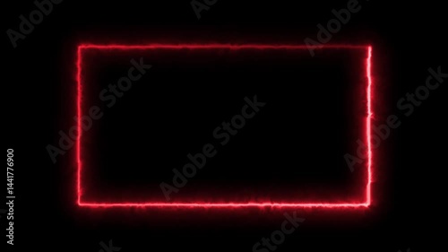 Abstract neon line picture frame background, Rectangular Fire effect Animation. Fire Flame Gradually Appearing in A rectangle Frame