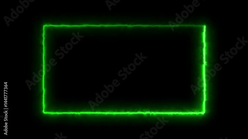 Abstract neon line picture frame background, Rectangular Fire effect Animation. Fire Flame Gradually Appearing in A rectangle Frame